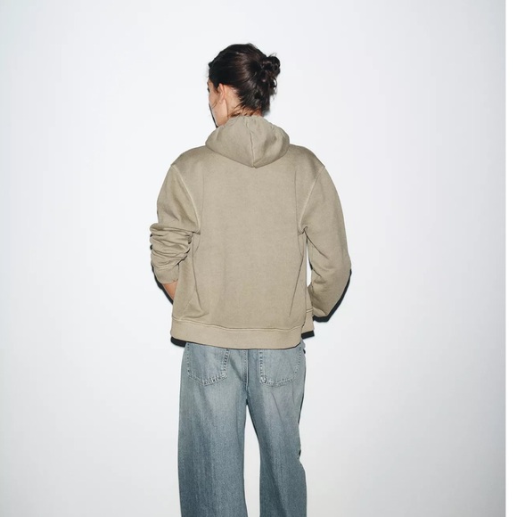 ZARA Washed Effect Hoodie Stone 100% Cotton Size L NWT - Picture 4 of 10